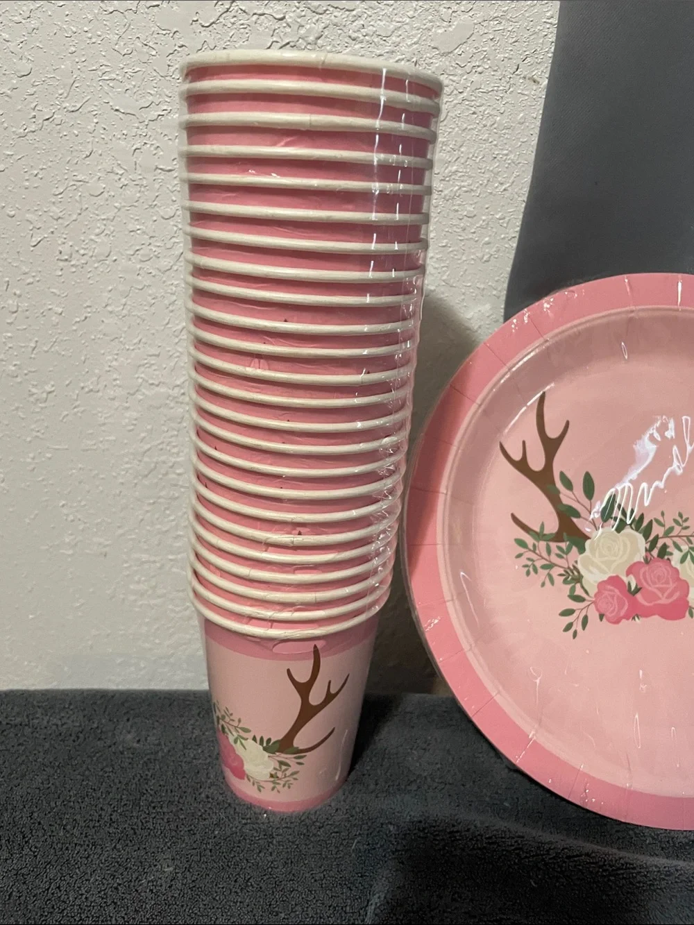Pink Antlers elk  Roses Party Plate and Napkin Set